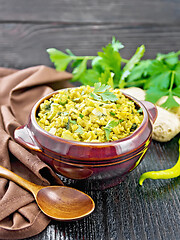 Image showing Kitchari in bowl on black board