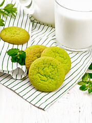 Image showing Cookies mint with napkin on wooden board