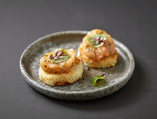 Image showing toasted bread with salmon tartar