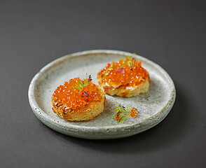 Image showing toasted bread with red caviar