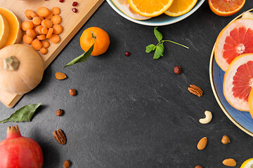 Image showing different vegetables and fruits on on slate table