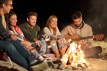 Image showing friends roasting marshmallow and playing guitar