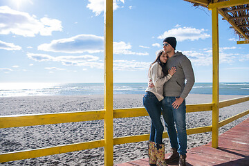 Image showing Couple chating and having fun at beach bar