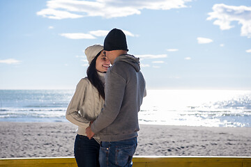 Image showing Couple chating and having fun at beach bar