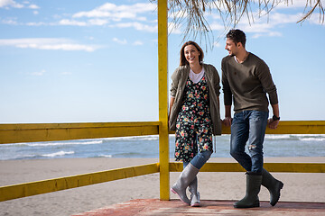 Image showing Couple chating and having fun at beach bar