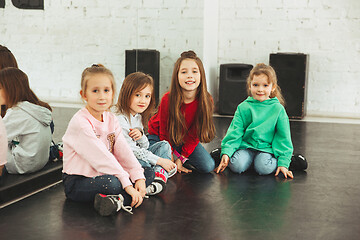 Image showing The kids at dance school. Ballet, hiphop, street, funky and modern dancers