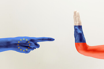 Image showing Hand colored in flags of EU and Russia