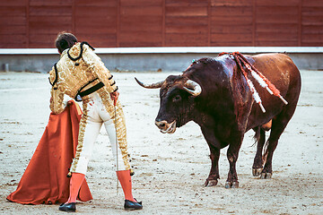 Image showing Traditional corrida, bullfighting in spain. Bulfighting has been prohibited in Catalunia since 2011 for animal torturing.