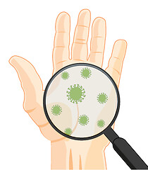 Image showing Bacterias on hand of the person through magnifying glass