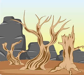 Image showing Vector illustration to deserts with dry tree and stone