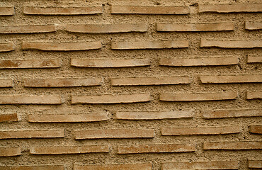 Image showing Old brick wall background texture with long bricks