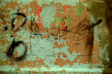 Image showing Old dilapidated wall texture with graffiti