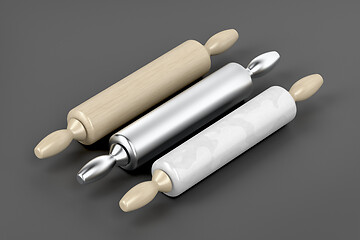 Image showing Wood, metal and marble rolling pins