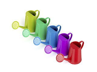 Image showing Colorful watering cans