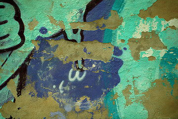 Image showing Dilapidated wall background texture with graffiti