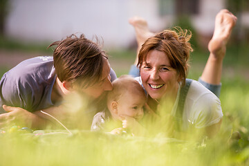 Image showing hipster family relaxing in park