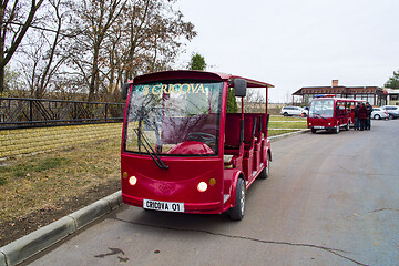 Image showing Small electric minibuses for tourists