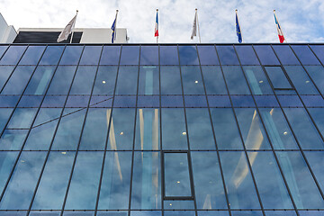 Image showing Flags Glass Building