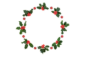 Image showing Christmas Holly Berry Wreath with Red Bells