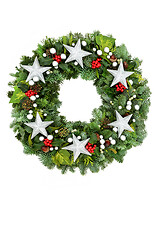 Image showing Christmas Silver Star and Winter Greenery Wreath