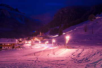 Image showing mountain village in alps  at night