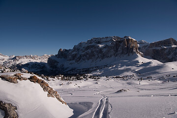 Image showing touring ski tracks in snow