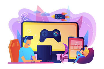 Image showing Cross-platform play concept vector illustration.