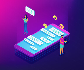 Image showing Messaging application isometric 3D concept illustration.