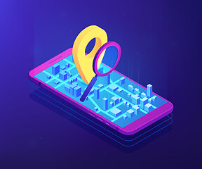 Image showing Mobile tracking soft isometric 3D concept illustration.