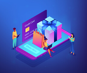 Image showing Online gift purchase isometric 3D concept illustration.