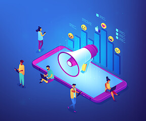 Image showing Social media marketing isometric 3D concept illustration.