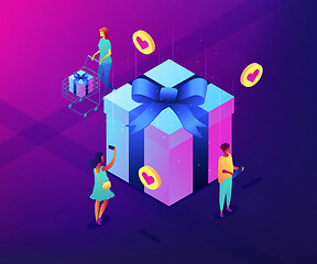 Image showing Choosing gift idea isometric 3D concept illustration.