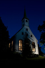 Image showing Small white church in evening