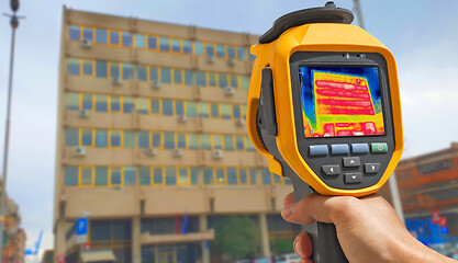 Image showing Recording Heat Loss Outside building Using Infrared Thermal Came