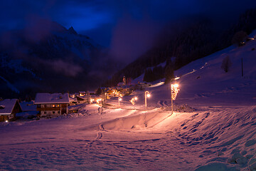 Image showing mountain village in alps  at night