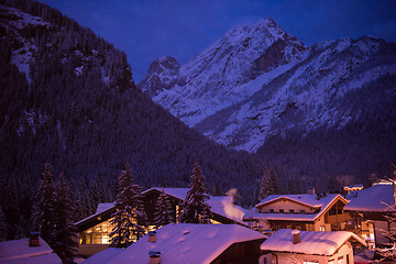 Image showing mountain village in alps  at night