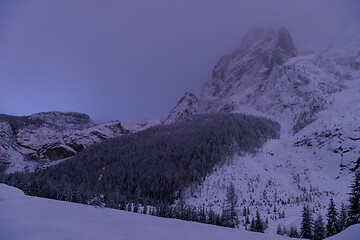 Image showing mountain village in alps  at night