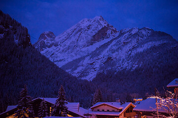 Image showing mountain village in alps  at night