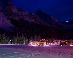 Image showing mountain village in alps  at night