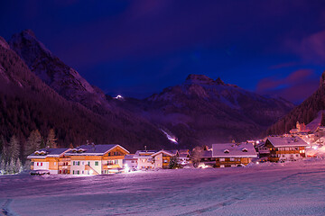 Image showing mountain village in alps  at night