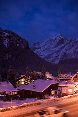 Image showing mountain village in alps  at night