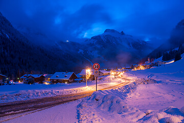 Image showing mountain village in alps  at night