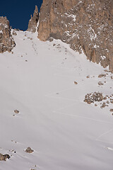 Image showing touring ski tracks in snow