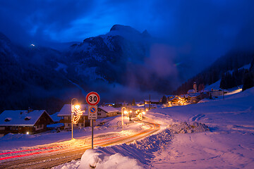 Image showing mountain village in alps  at night