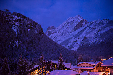 Image showing mountain village in alps  at night