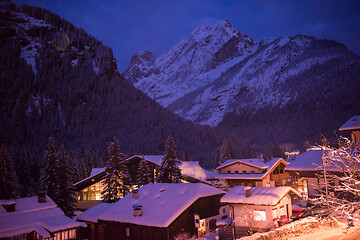 Image showing mountain village in alps  at night