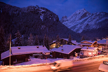 Image showing mountain village in alps  at night