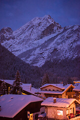 Image showing mountain village in alps  at night