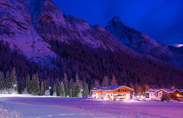 Image showing mountain village in alps  at night