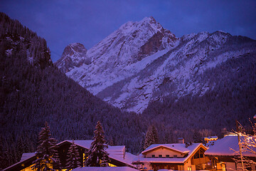 Image showing mountain village in alps  at night